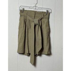 H&M Womens Olive Green Paperbag Waist Shorts High Rise Belted Viscose Blend Sz 4